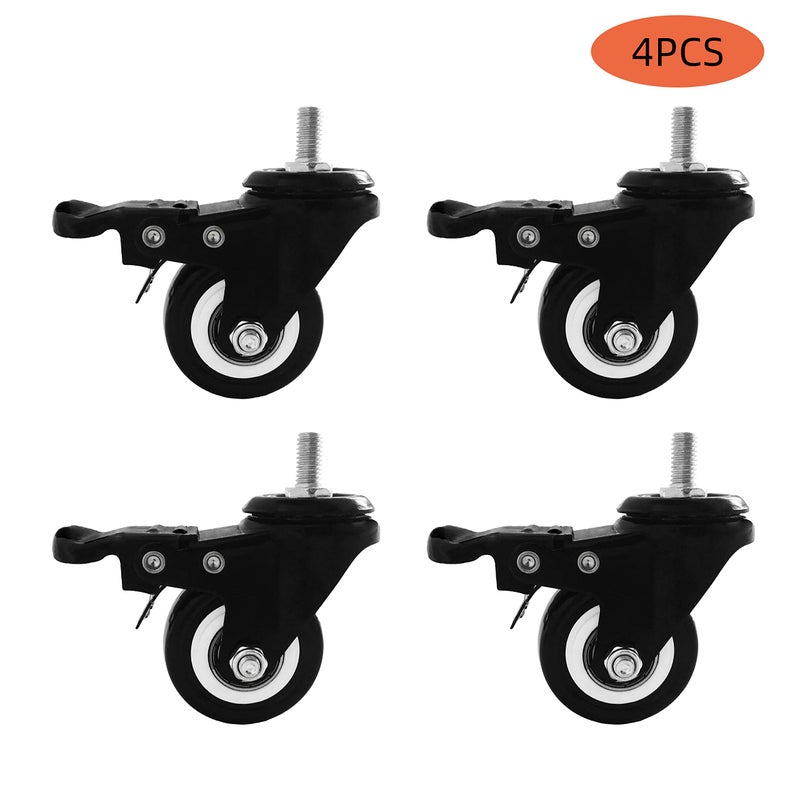 VWINDESK 2 inch M8(0.315'' Î¦) 15mm Threaded Locking Caster Wheels, Set of 4, Swivel, Polyurethane PU Swivel Ball Casters with 360 Degree Top Plate 220lb Total Capacity, Brake, Used for Standing Desk - Image 2